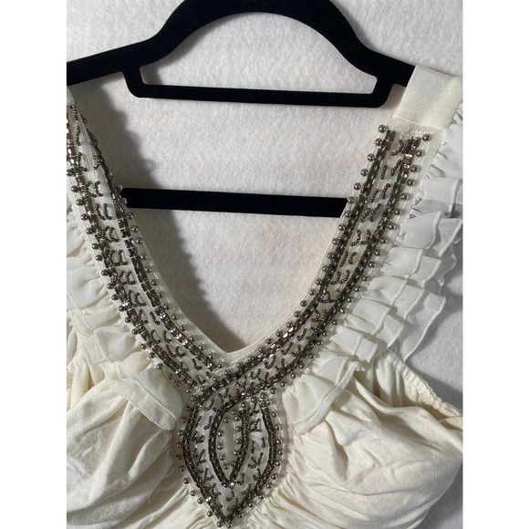 Dating Clothing Ivory Jersey and Chiffon Beaded Sleeveless Blouse Size Medium - Picture 3 of 12
